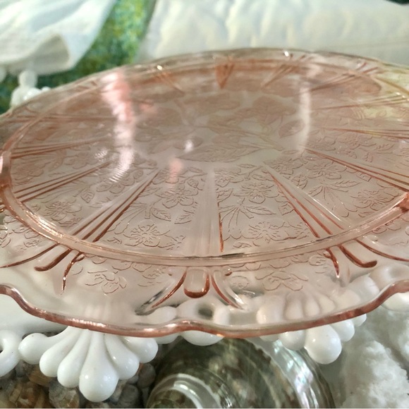 Vintage Depression Glass Jeanette Blossom Pink Cake Plate - Picture 4 of 8
